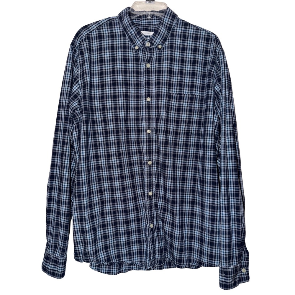 GAP Untucked‎ Plaid Long Sleeve Button Down Shirt Men's XL Blue